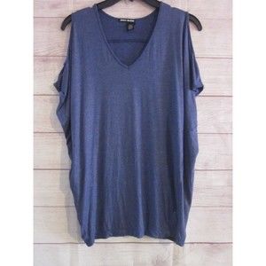 DKNY Cold Shoulder Shirt Women's Size Small Sleeveless Top Blouse Blue Solid